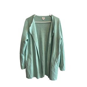 J Crew Vanessa Open Front Sweater Mint Green Cardigan Womens M Pockets Cotton